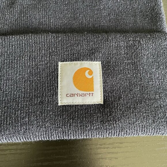Carhartt Unisex One Size Navy Fold Over Knit Beanie Hat Cap Utility Logo Patch - Picture 13 of 14